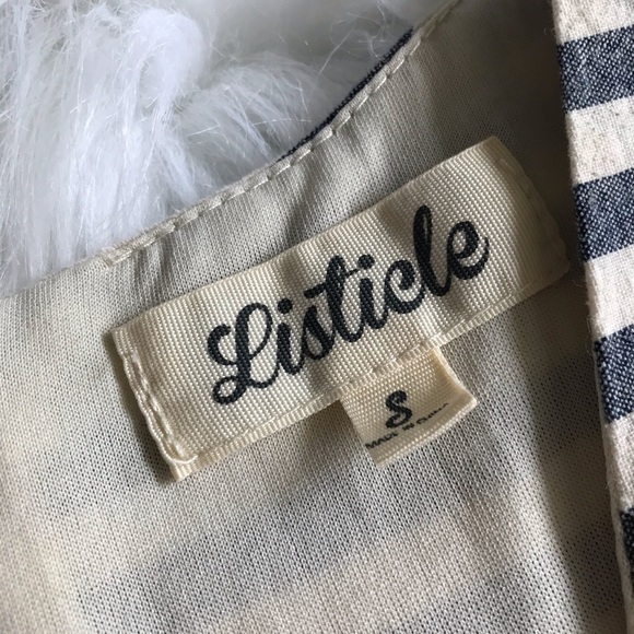 Listicle Dress - Blue White Stripe Linen sz Small - Picture 2 of 8